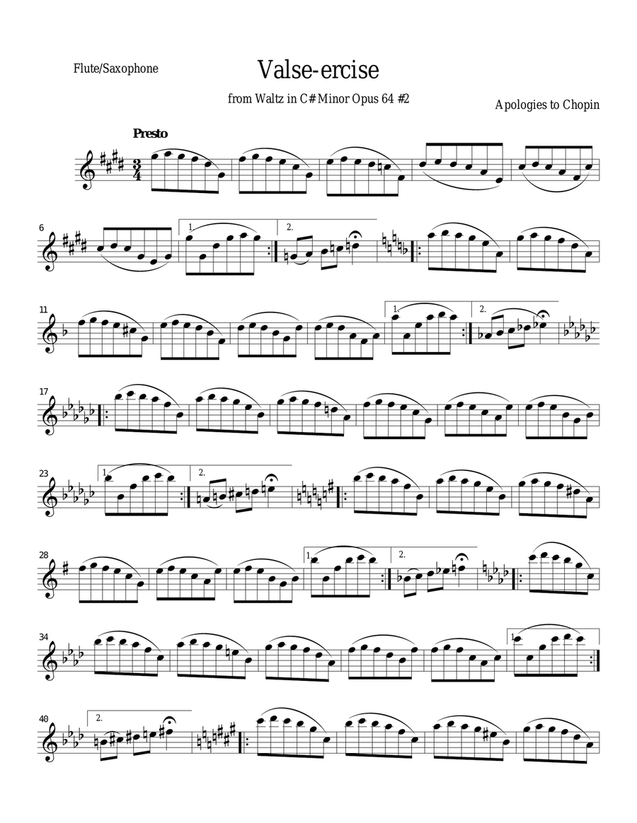 Valse-ercise (with apologies to Chopin) for woodwinds Clarinet Solo scores gallery preview page 1