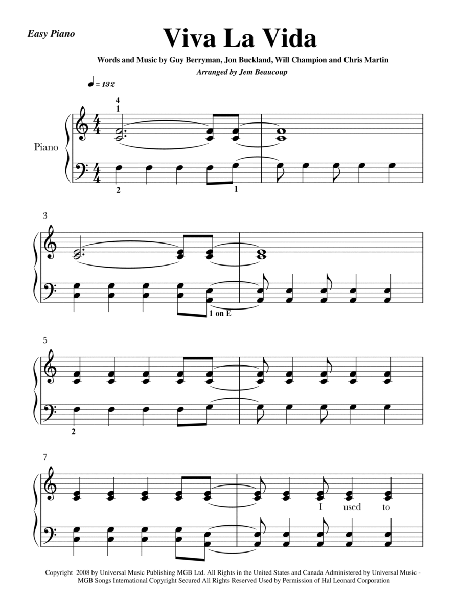 Viva La Vida Viva La Vida Easy Piano scores gallery preview page 1