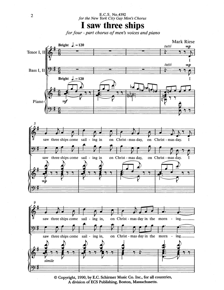 Christmas Trilogy: 1. I Saw Three Ships TTBB scores gallery preview page 1