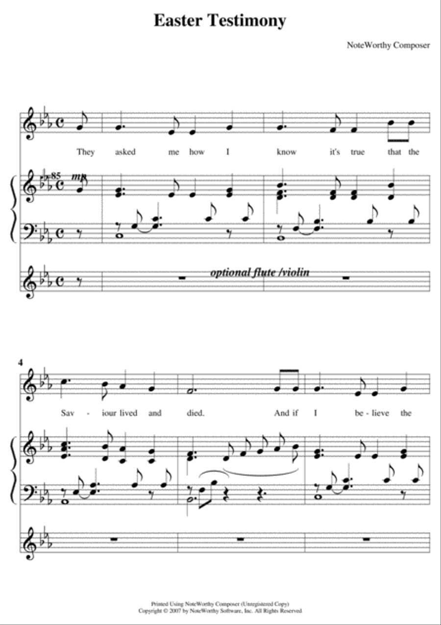 Easter Testimony 4-Part scores gallery preview page 1