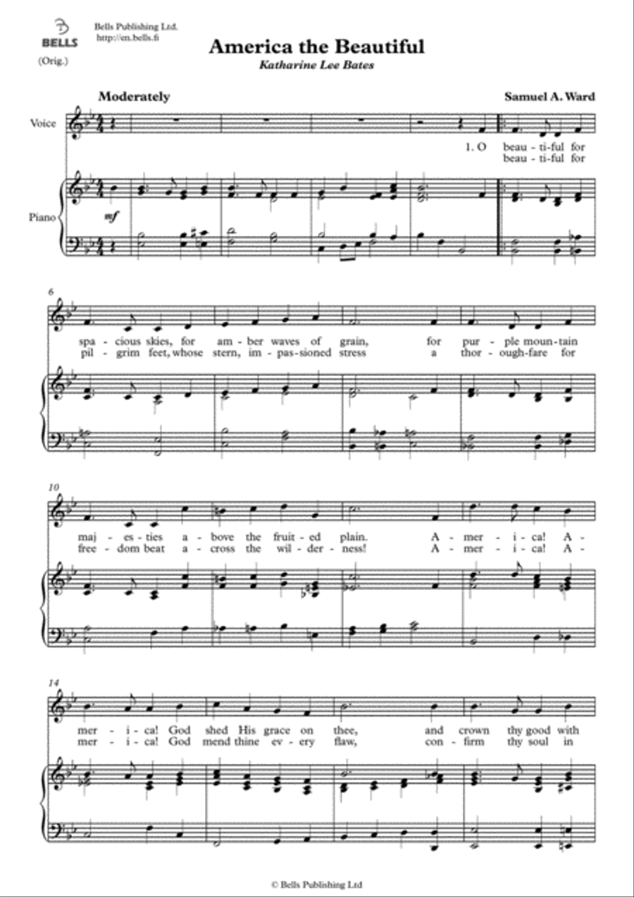 America the Beautiful (Original key. B-flat Major) Voice Solo scores gallery preview page 1