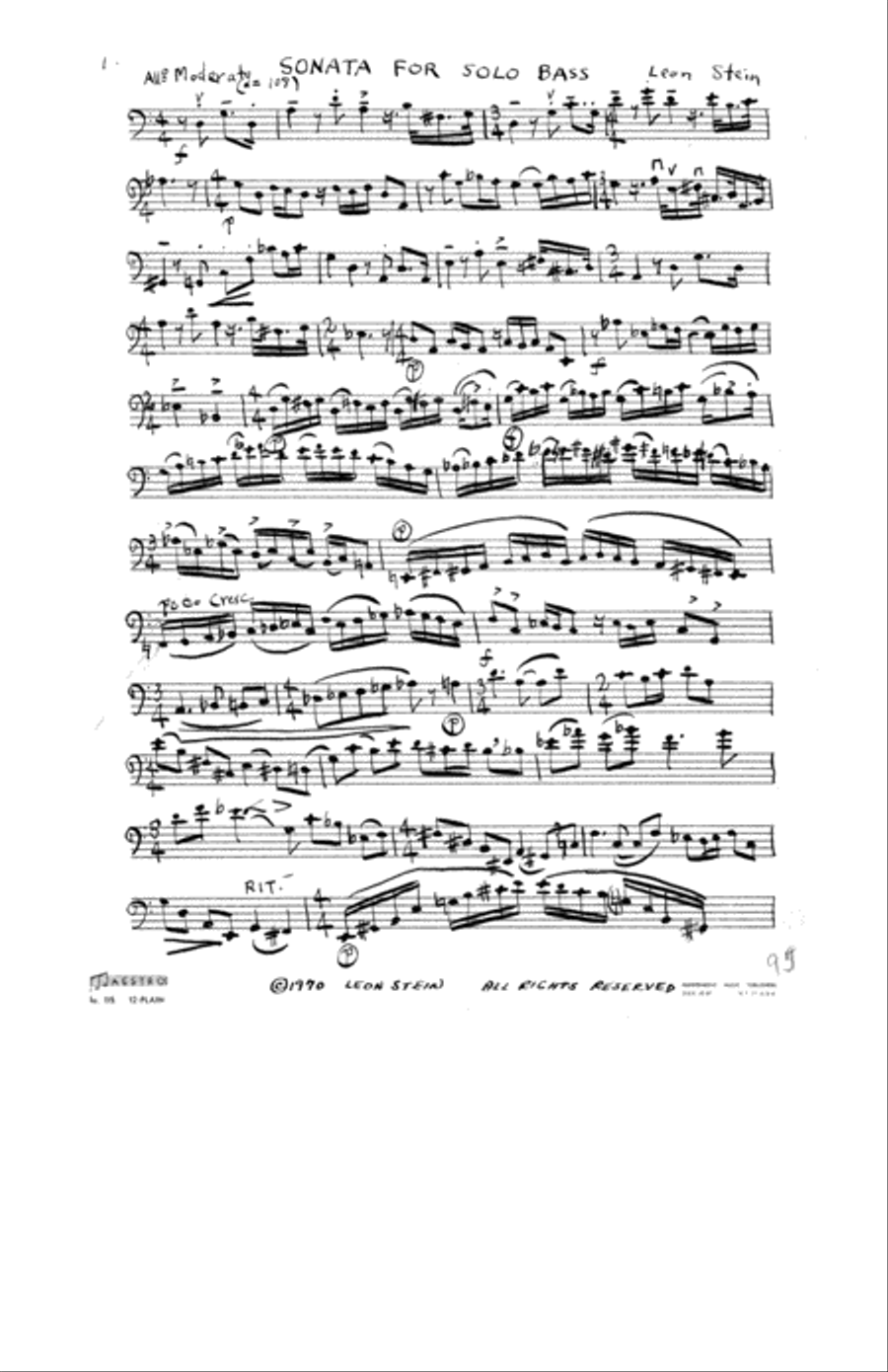 [Stein] Sonata for Solo Bass Double Bass scores gallery preview page 4