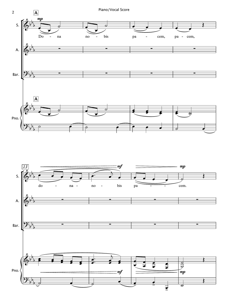Dona Nobis Pacem (SAB Choir/Piano) 3-Part scores gallery preview page 3