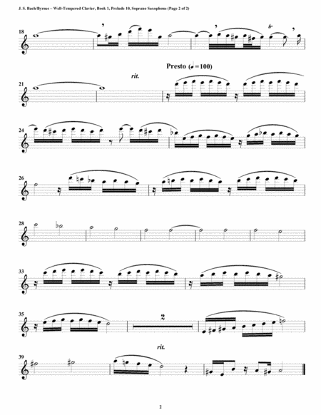 Prelude 10 from Well-Tempered Clavier, Book 1 (Saxophone Quintet) image number null
