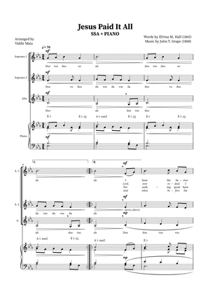 Jesus Paid It All - SSA Trio or Choir (Piano accompaniment + Chords)
