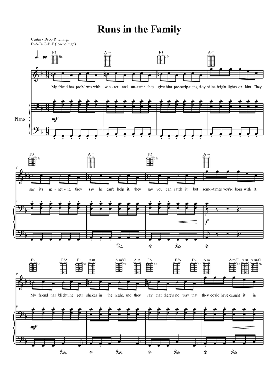 Runs In The Family Piano, Vocal, Guitar scores gallery preview page 1