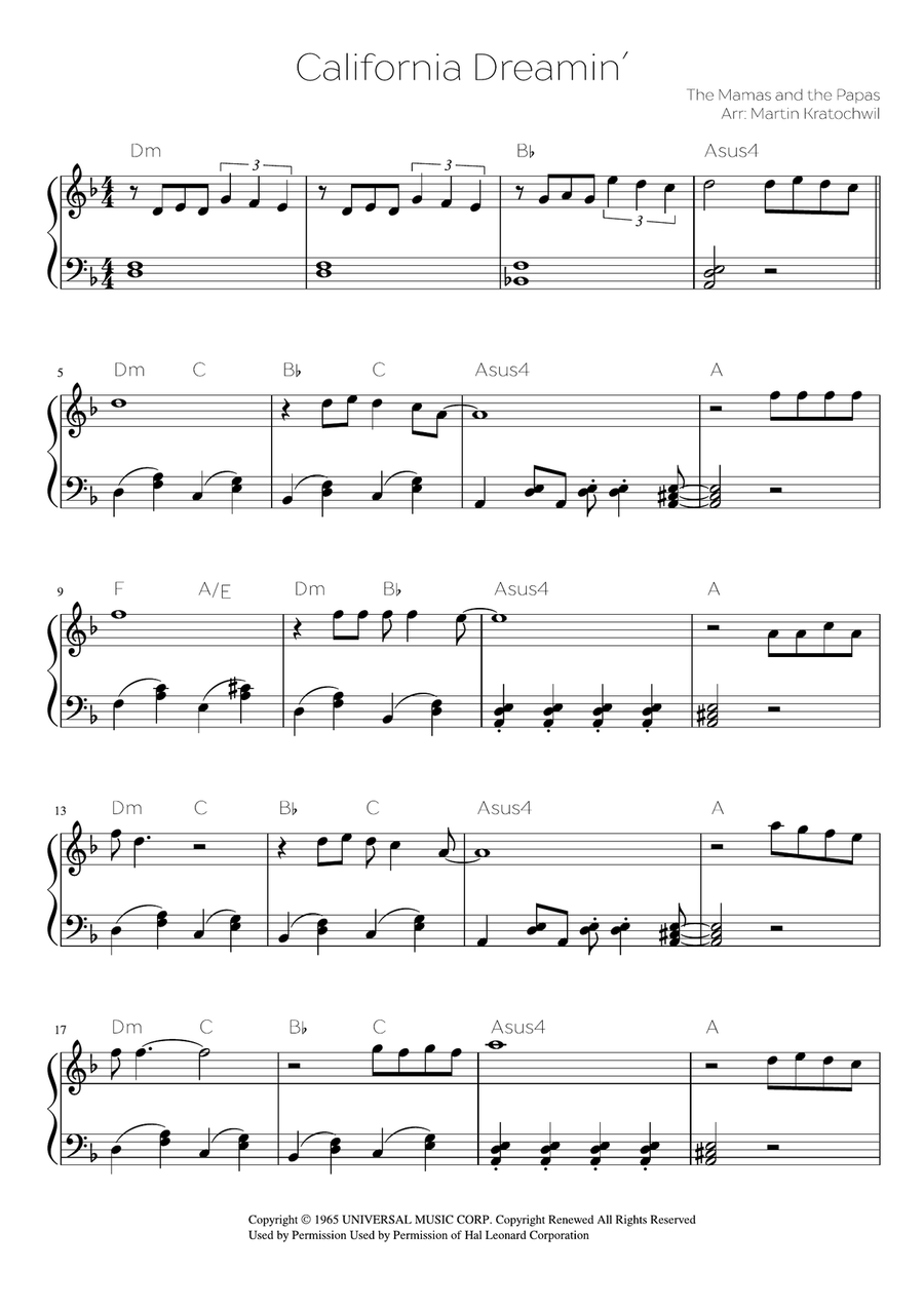 California Dreamin' Easy Piano scores gallery preview page 1