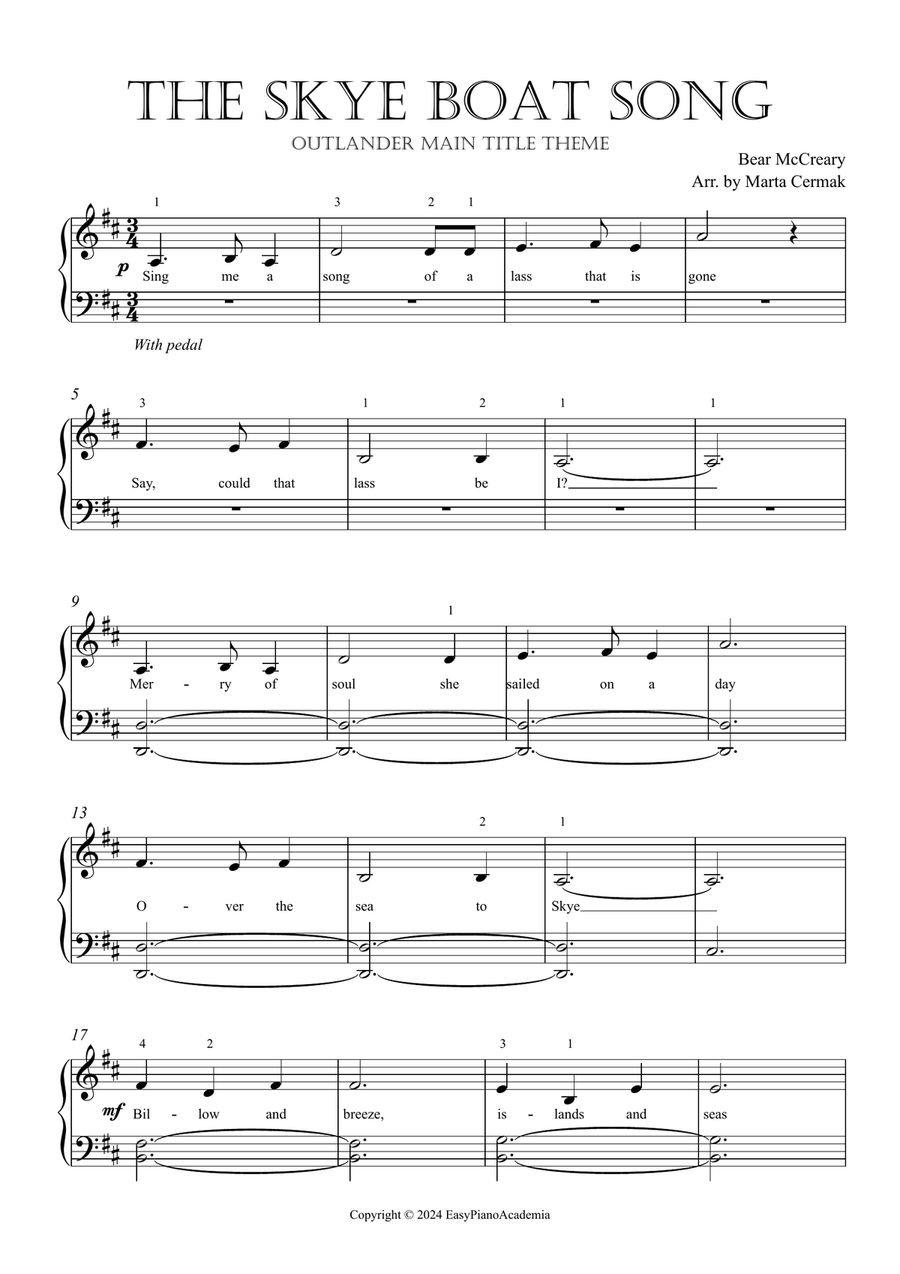 Outlander - The Skye Boat Song (Appalachian Version) Easy Piano scores gallery preview page 1