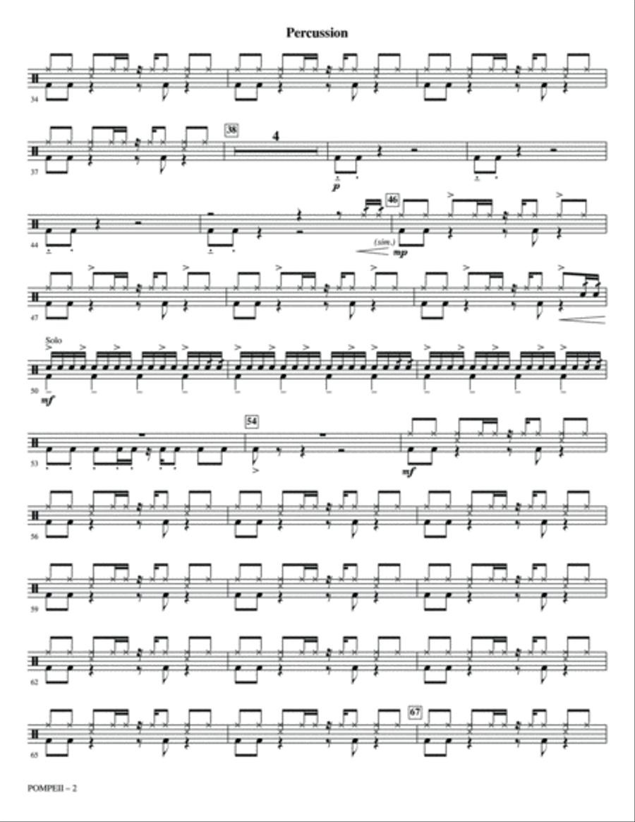Pompeii (arr. Jacob Narverud) - Drums Choir scores gallery preview page 2