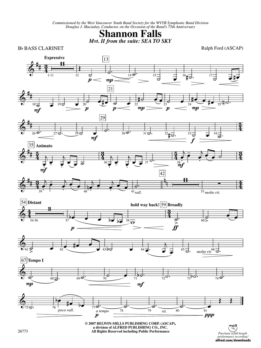 Shannon Falls (Movement 2 from Sea to Sky): B-flat Bass Clarinet
