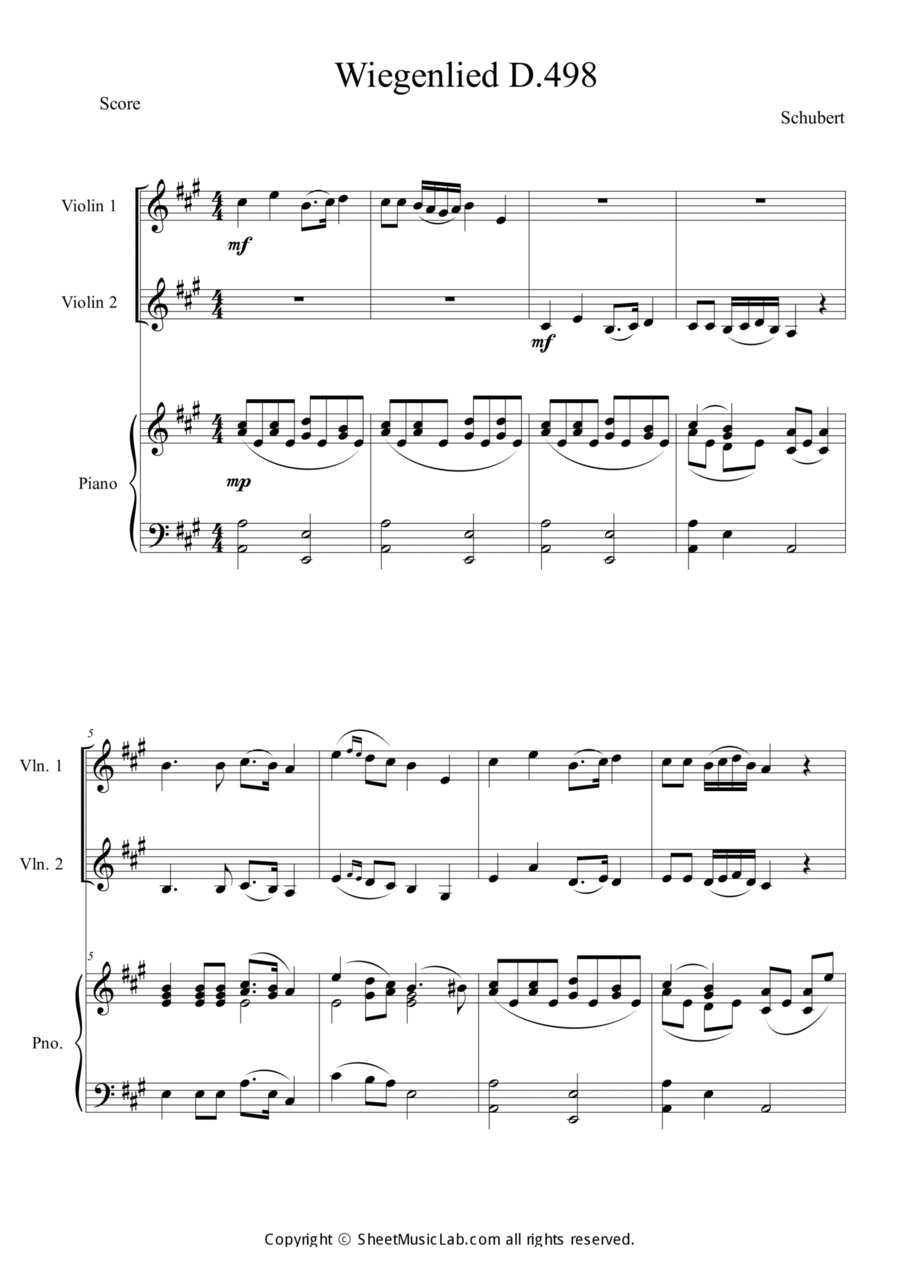 Wiegenlied D.498 Piano Trio scores gallery preview page 1