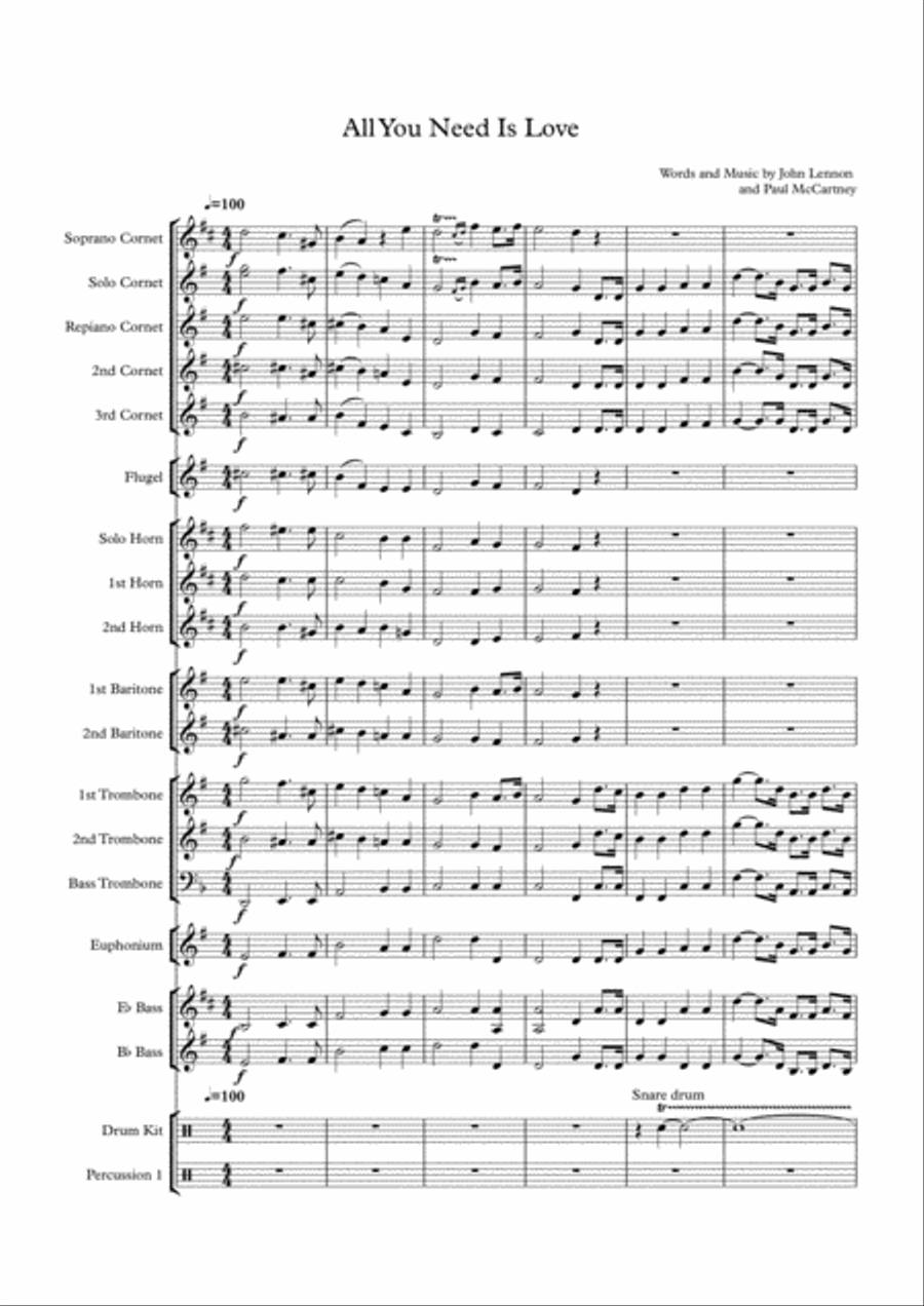 All You Need Is Love Brass Band scores gallery preview page 1