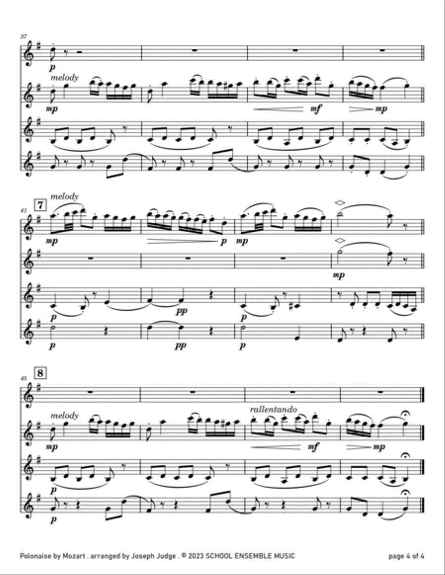 Polonaise by Mozart for Clarinet Quartet in Schools Clarinet Quartet scores gallery preview page 4