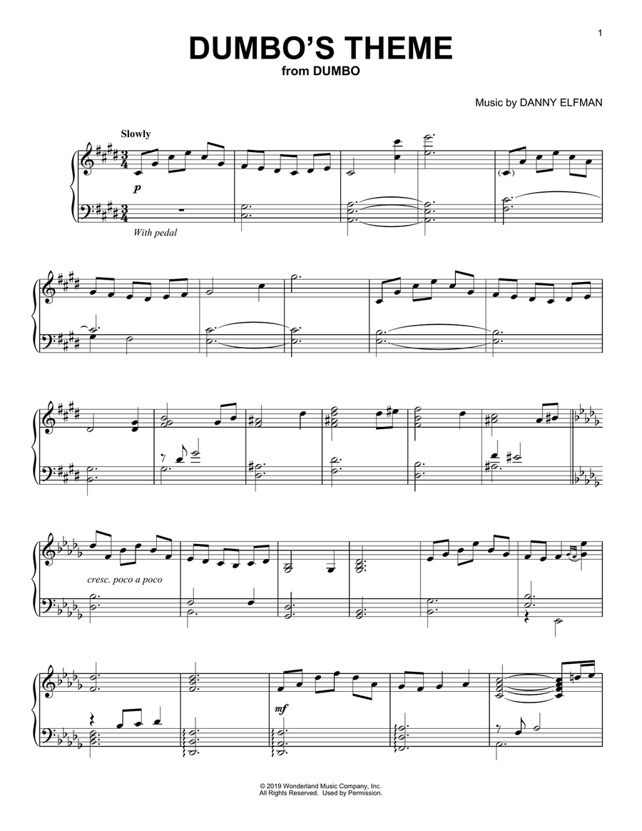 Dumbo's Theme (from the Motion Picture Dumbo) Piano Solo scores gallery preview page 1