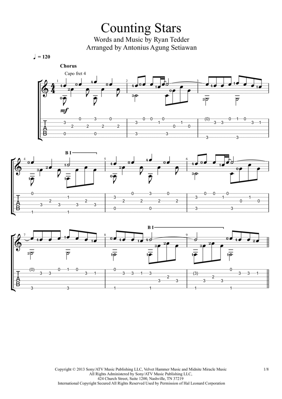 Counting Stars Guitar Solo scores gallery preview page 1
