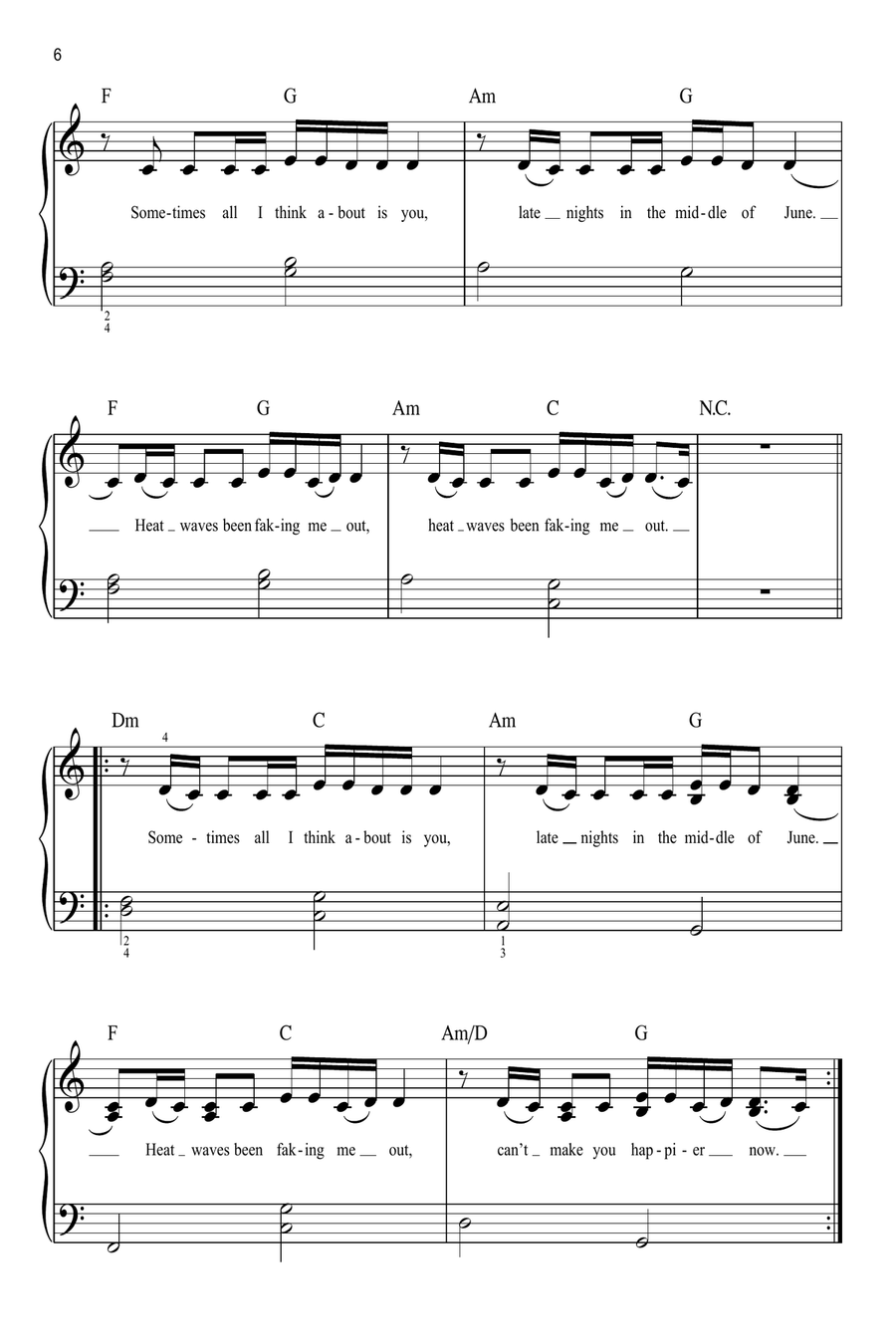 Heat Waves Easy Piano scores gallery preview page 6