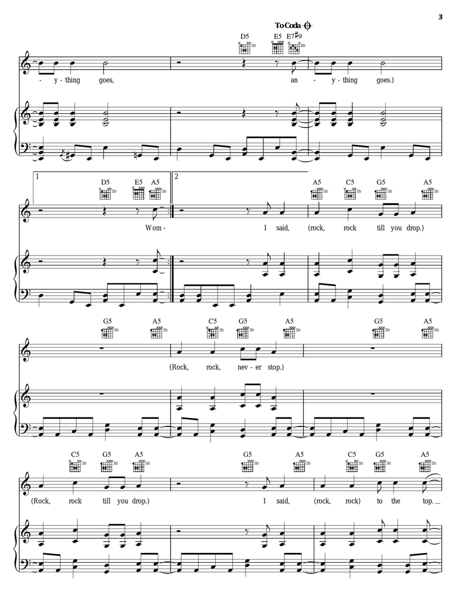 Rock! Rock! (Till You Drop) Piano, Vocal, Guitar scores gallery preview page 3