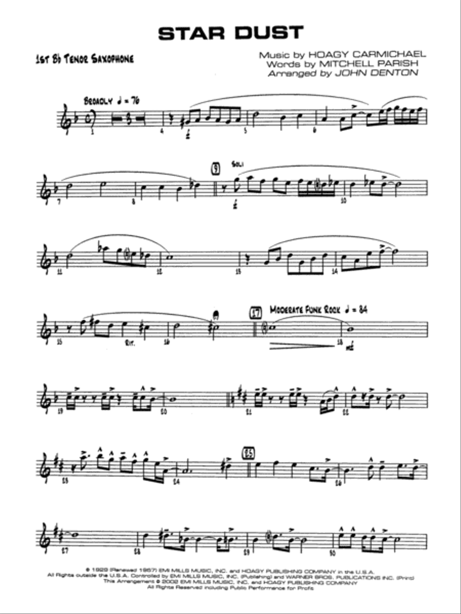 Star Dust: B-flat Tenor Saxophone Jazz Ensemble scores gallery preview page 1
