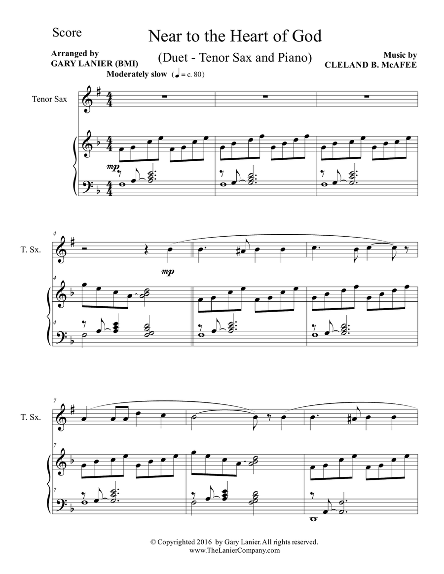 NEAR TO THE HEART OF GOD (Duet – Tenor Sax & Piano with Score/Part) Woodwind Duet scores gallery preview page 2