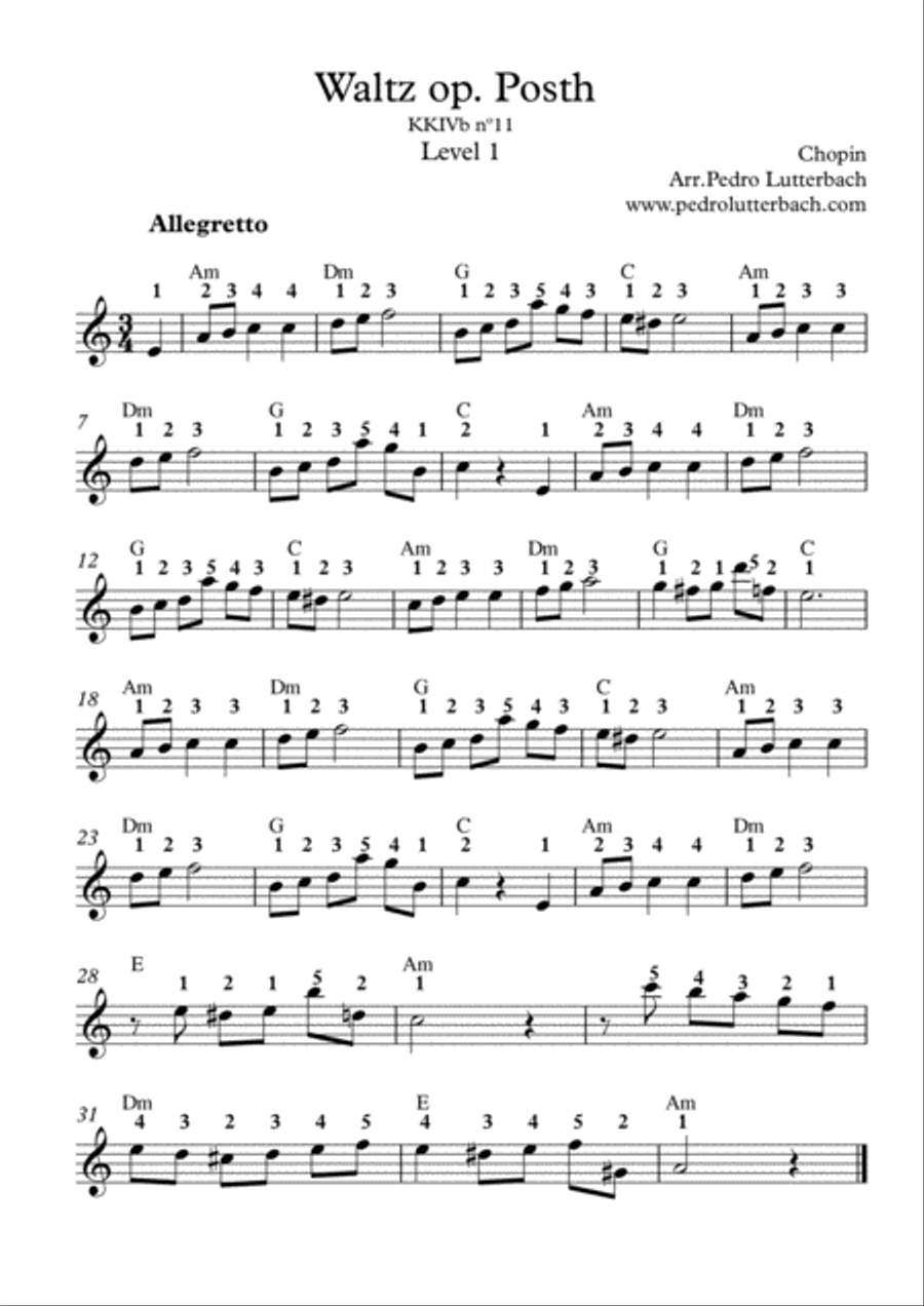 Chopin's Op.posth Waltz Easy Piano scores gallery preview page 1