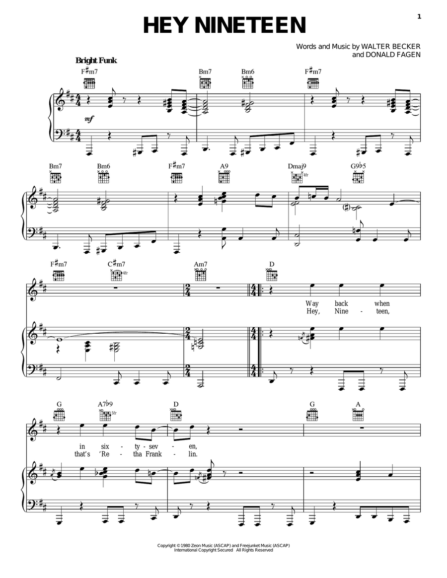 Hey Nineteen Piano, Vocal, Guitar scores gallery preview page 1