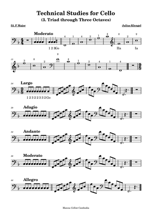 Technical Studies for Cello - F Major (Triad through Three Octaves)