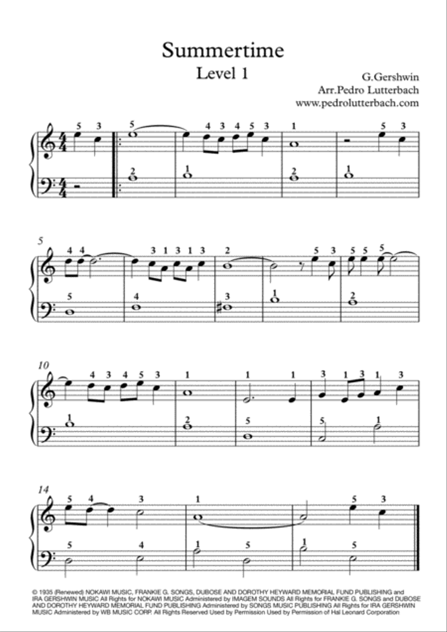 Summertime Easy Piano scores gallery preview page 1