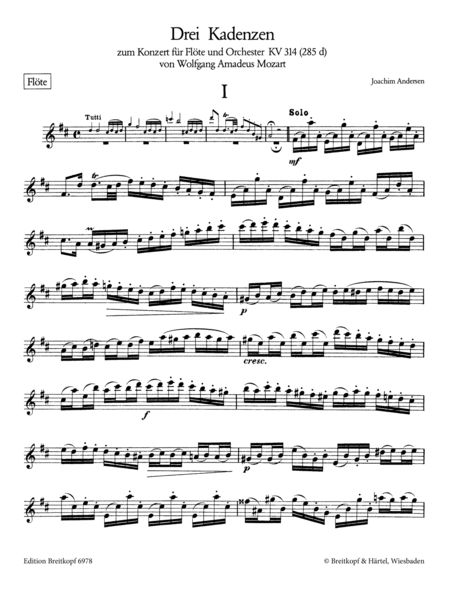 3 Cadenzas for Mozart's Flute Concerto No. 2 in D major K. 314 (285d)