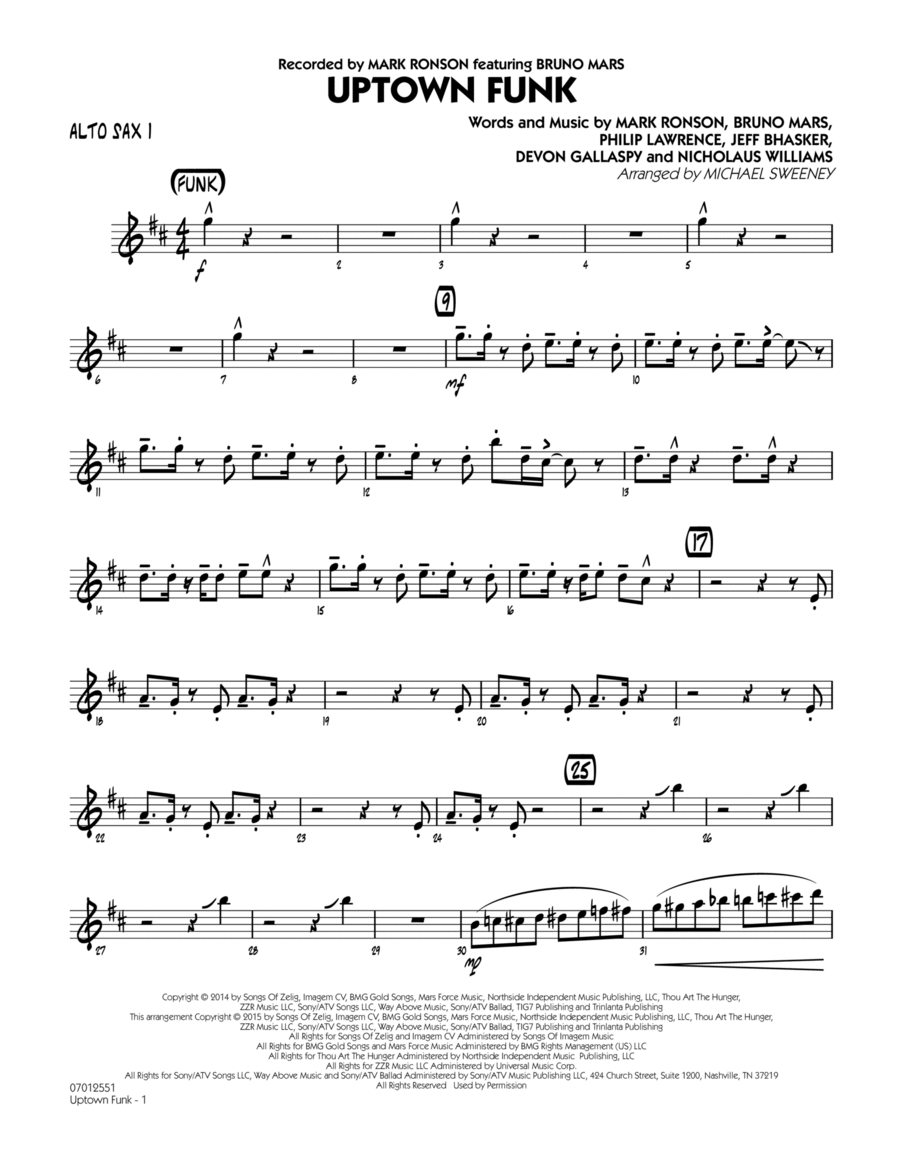 Uptown Funk - Alto Sax 1 Alto Saxophone scores gallery preview page 1