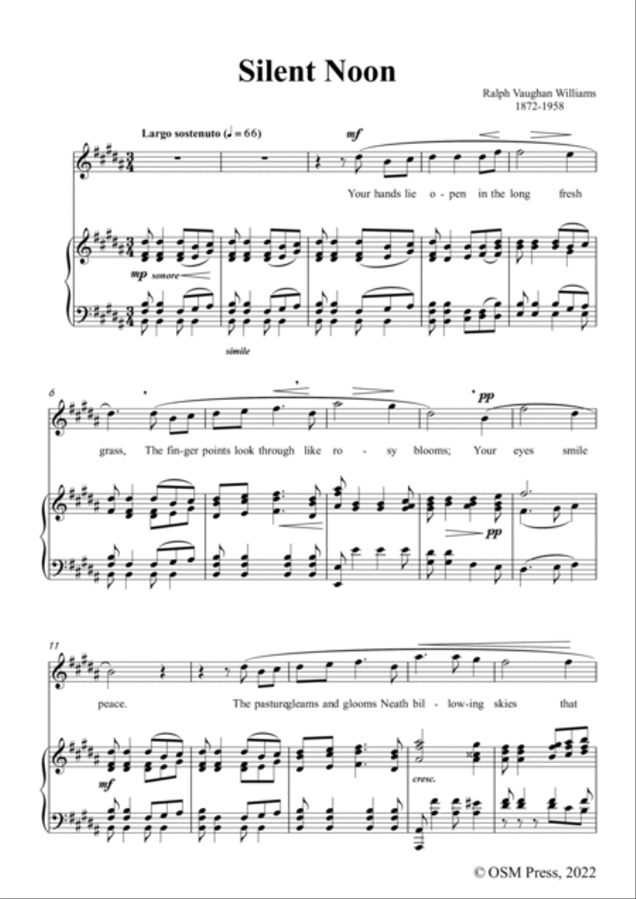 Vaughan Williams-Silent Noon,in B Major,for Voice and Piano Voice Solo scores gallery preview page 3