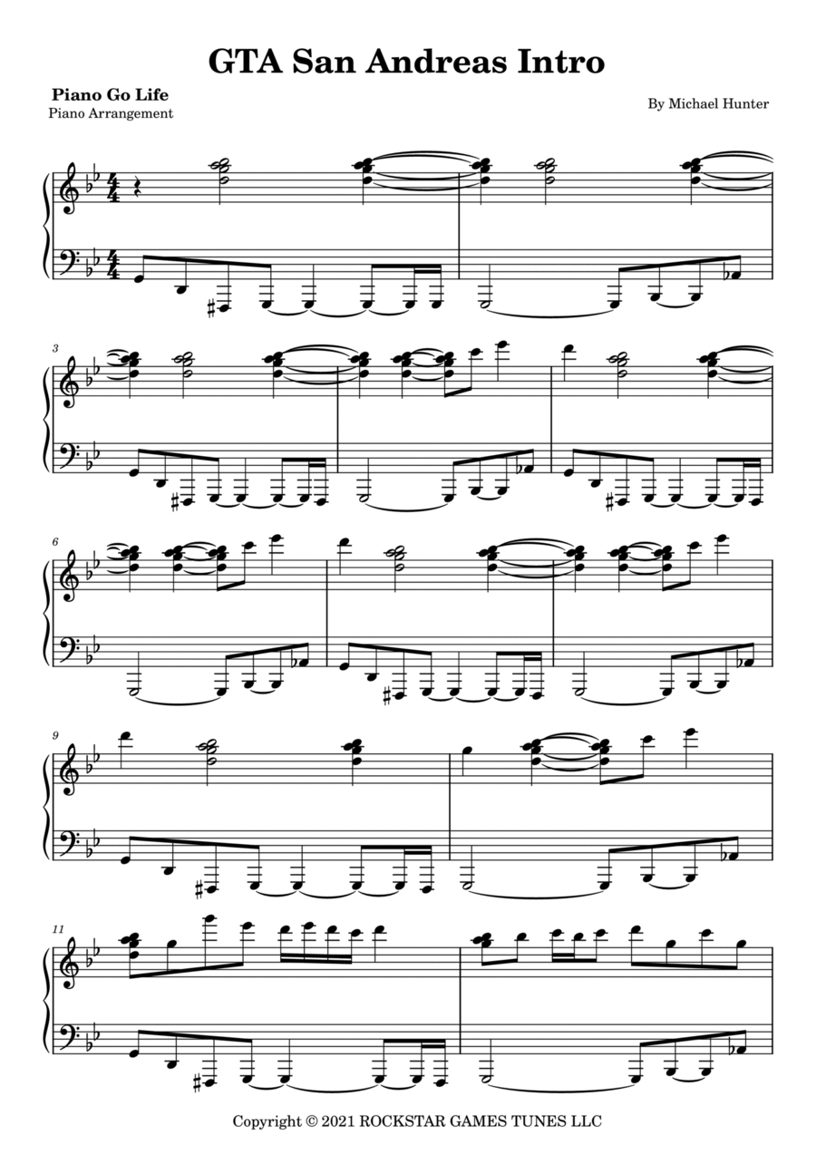 San Andreas Intro Piano Solo scores gallery preview page 1