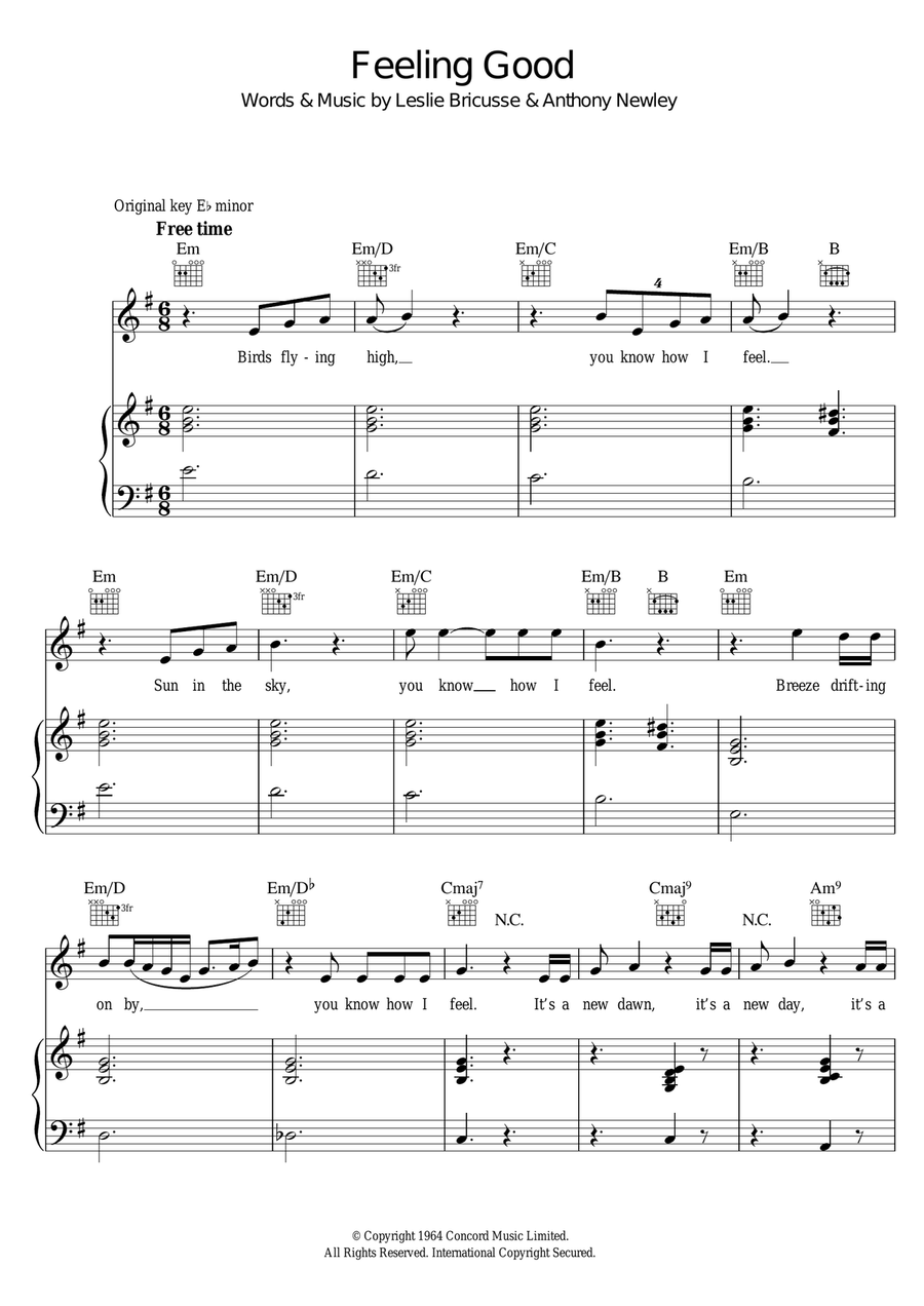 Feeling Good Feeling Good Piano, Vocal scores gallery preview page 1