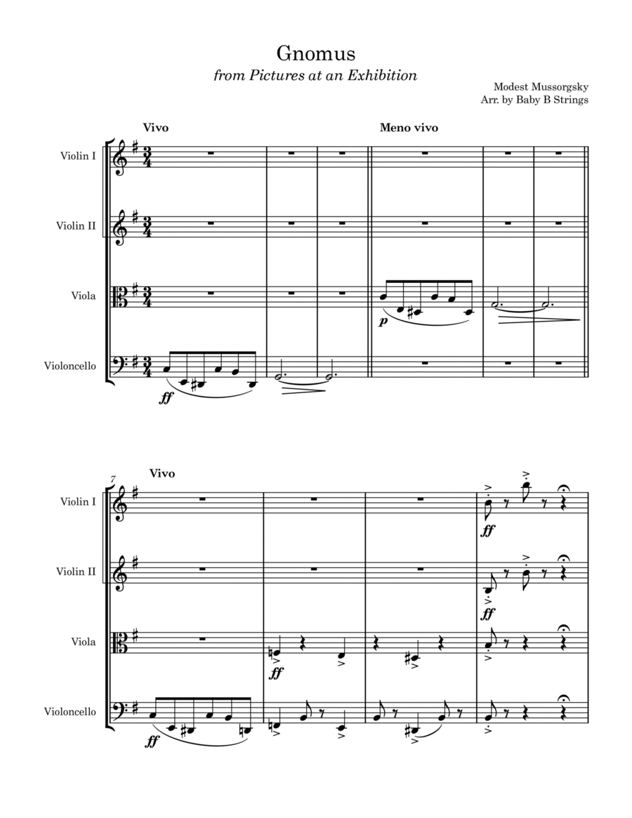 Gnomus from Pictures at an Exhibition - String Quartet String Quartet scores gallery preview page 1