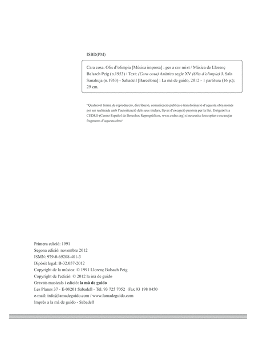 Cara cosa. Olis d'olimpia 4-Part scores gallery preview page 4