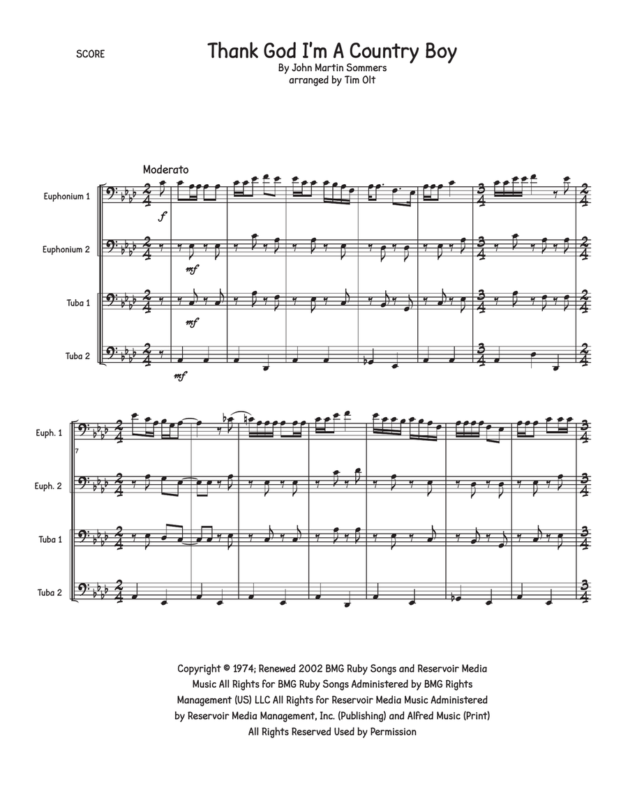 Thank God I'm A Country Boy Brass Quartet scores gallery preview page 1