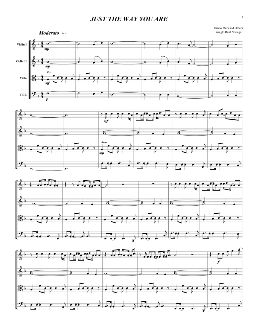 Just The Way You Are String Quartet scores gallery preview page 1