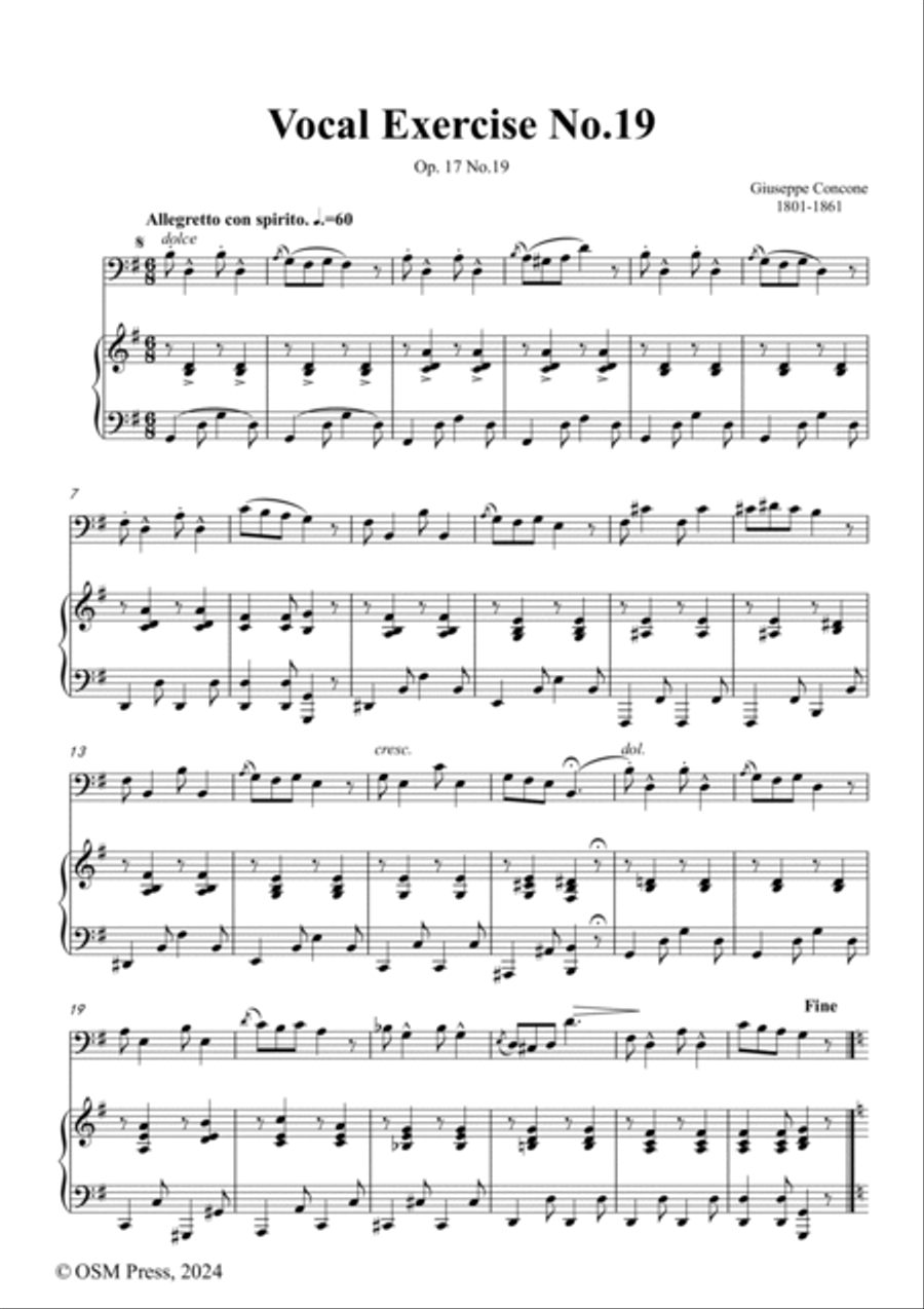 G. Concone-Vocal Exercise No.19,for Contralto(or Bass) and Piano Piano scores gallery preview page 2
