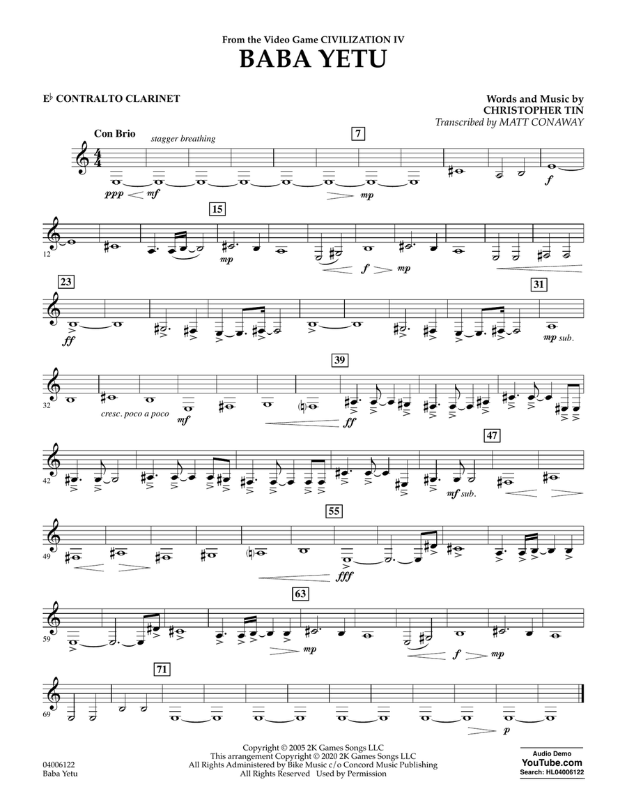 Baba Yetu (from Civilization IV) (trans. Matt Conaway) - Eb Contra Alto Clarinet
