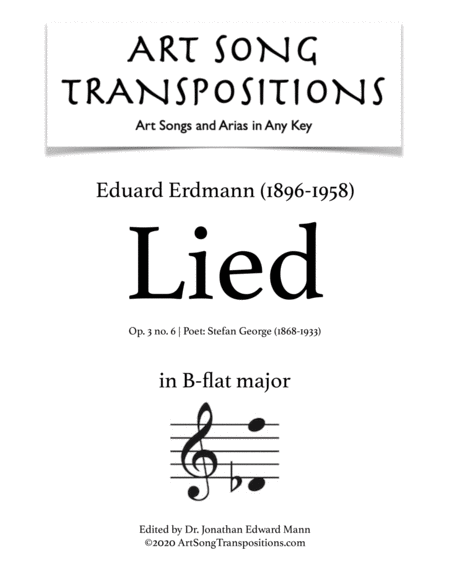 ERDMANN: Lied Op. 3 no. 6 (transposed to B-flat major)