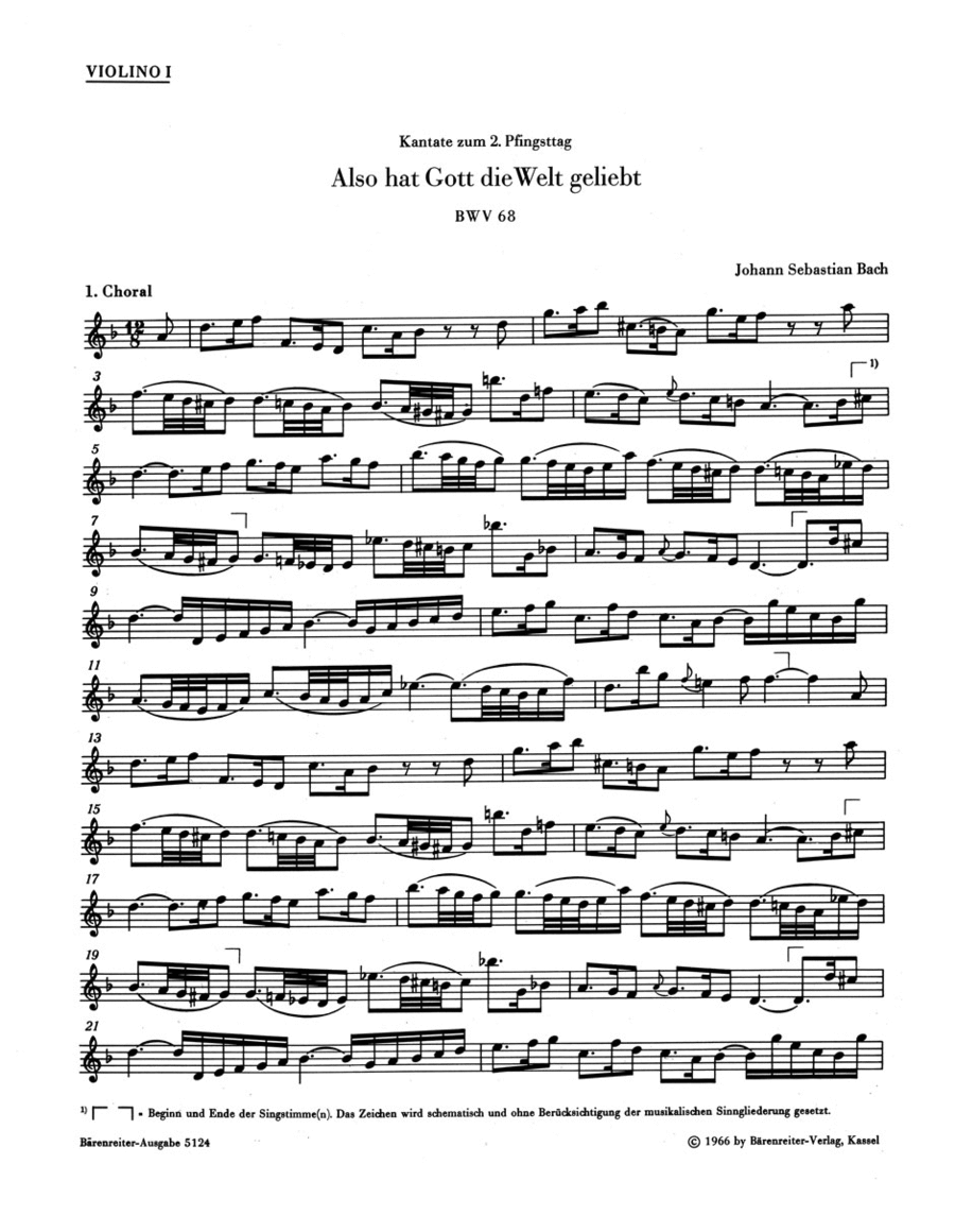 Also hat Gott die Welt geliebt, BWV 68 Violin scores gallery preview page 1