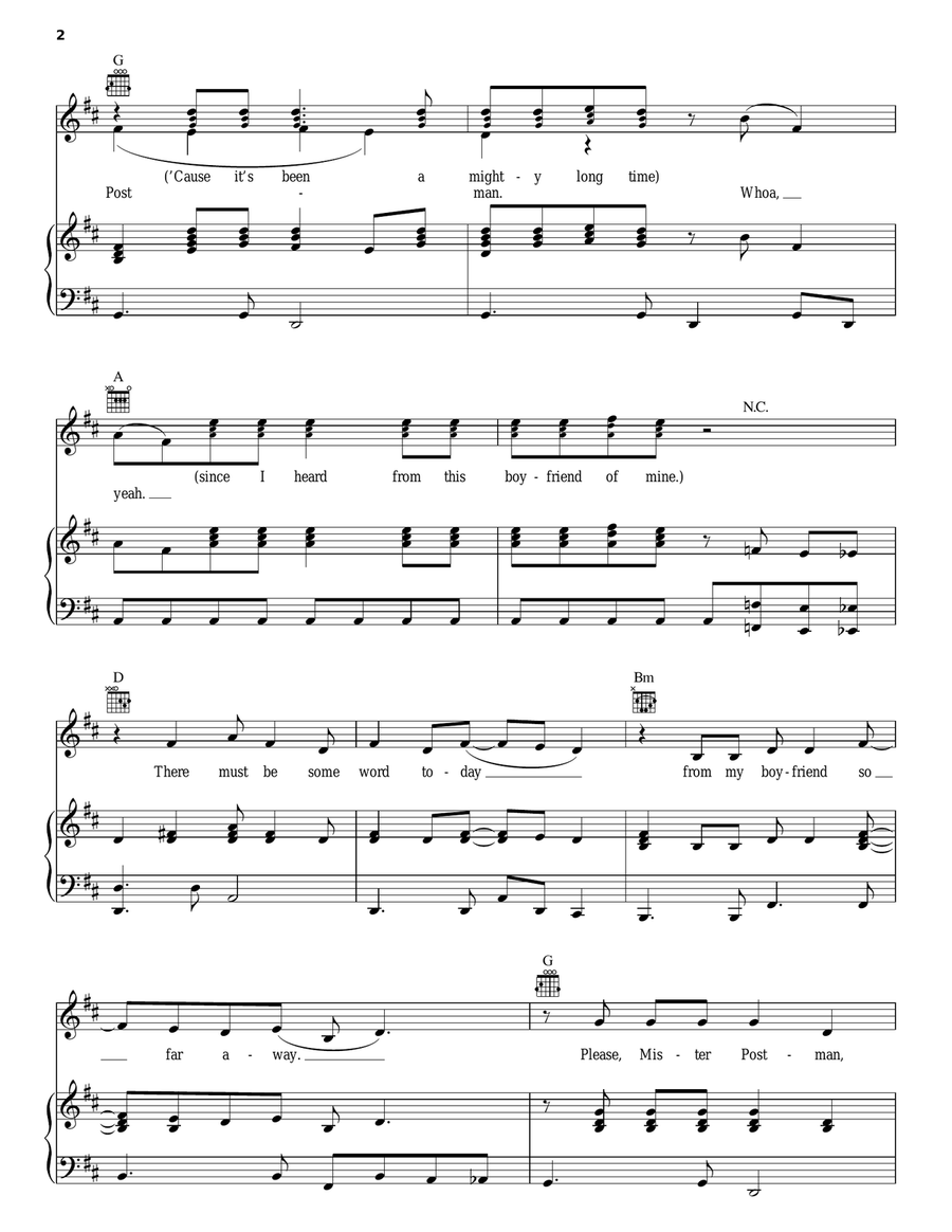 Please Mr. Postman Piano, Vocal, Guitar scores gallery preview page 2