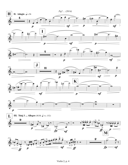 Pq2 ... (2014) for piano and string quartet, violin 2 part