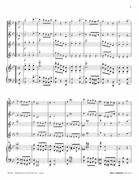 Symphony no 40, third movement (Minuetto and trio) arranged for four flutes and piano image number null