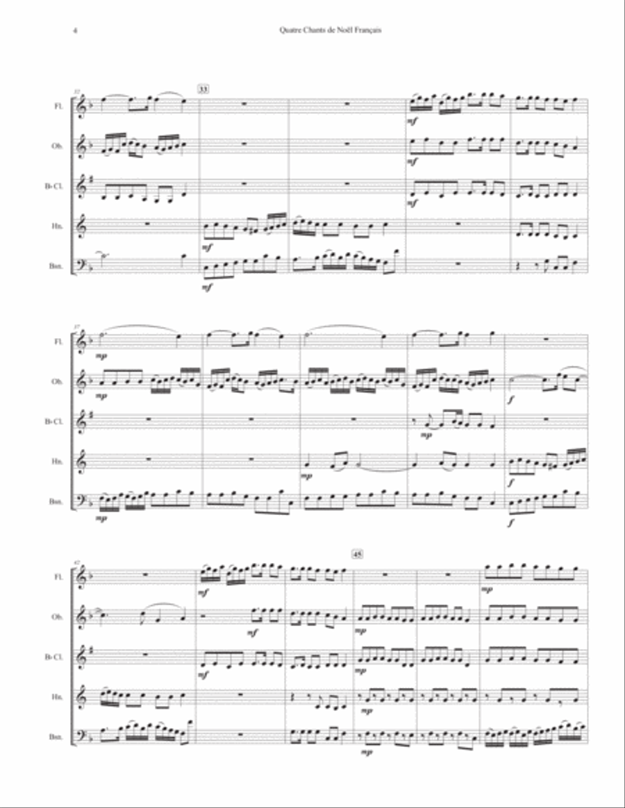 Quatre Chants de Noël Français (Four French Carols) for Woodwind Quintet Woodwind Quintet scores gallery preview page 4
