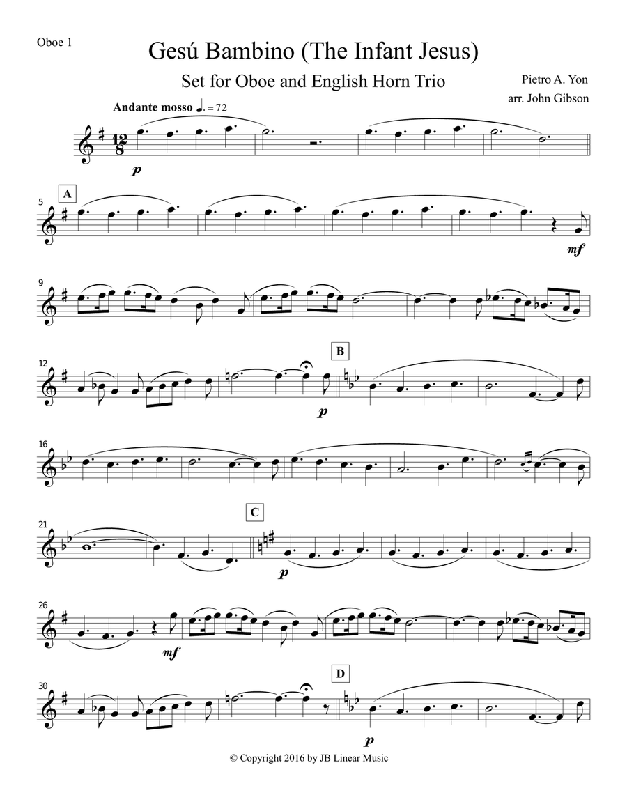 Gesu Bambino (Infant Jesus) for Oboe and English Horn Trio Woodwind Trio scores gallery preview page 6