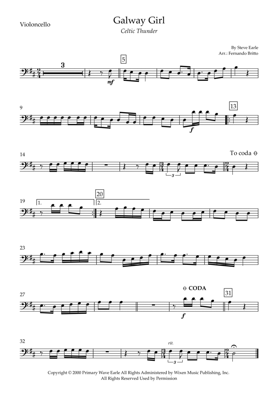 Galway Girl Cello Solo scores gallery preview page 1