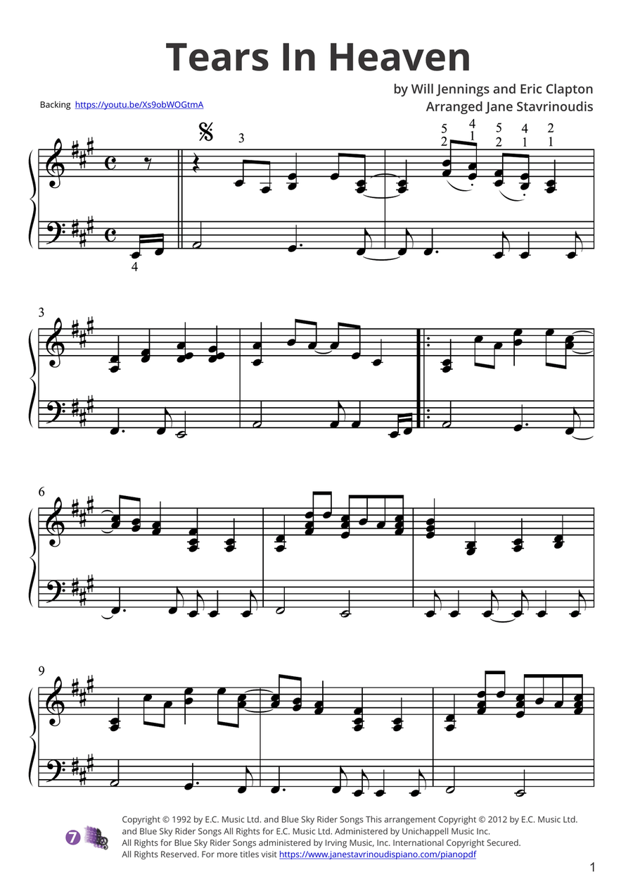 Tears In Heaven Piano Solo scores gallery preview page 1