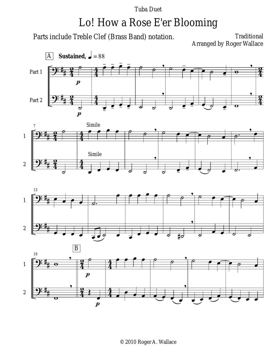 Lo! How a Rose E'er Blooming (Tuba Duet) Brass Duet scores gallery preview page 1