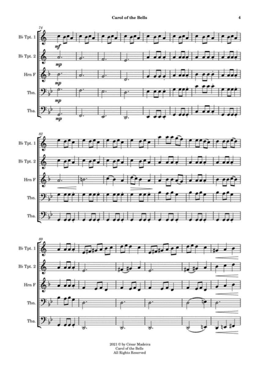 Carol of the Bells for Brass Quintet (Full Score and Parts) image number null