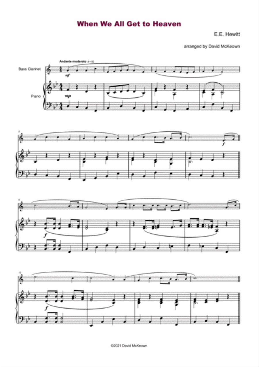 When We All Get to Heaven, Gospel Hymn for Bass Clarinet and Piano Small Ensemble scores gallery preview page 2